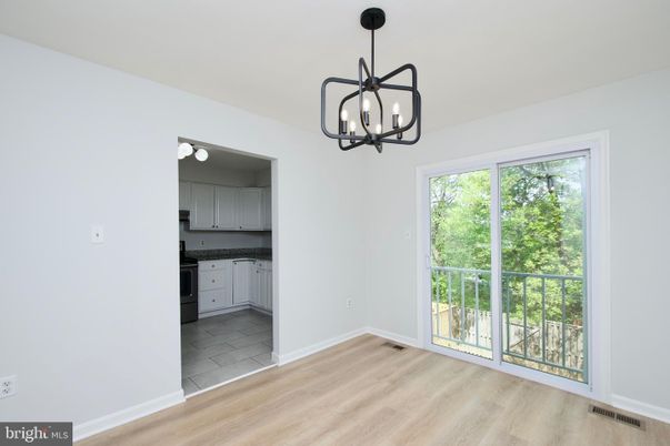 Chandelier, Empty room, Interior, Kitchen, Pendant Lights, Wood Texture Flooring