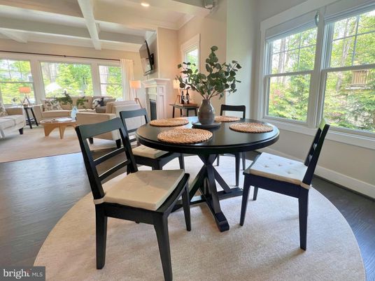 Dining room, Fireplace, Interior, Living room, Recessed Lighting, Wood Texture Flooring