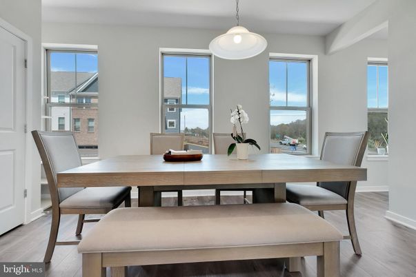 Dining room, Interior, Pendant Lights, Wood Texture Flooring