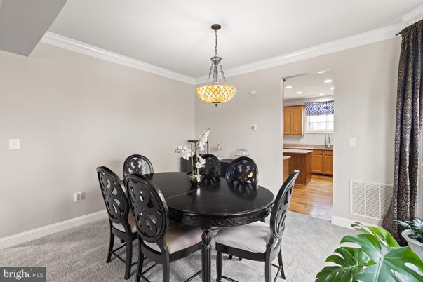 Dining room, Interior, Pendant Lights, Recessed Lighting, Wood Texture Flooring