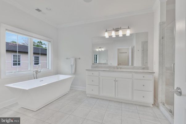 Bathroom, Dual Sink Vanities, Free Standing Baths, Glass Shower, Interior