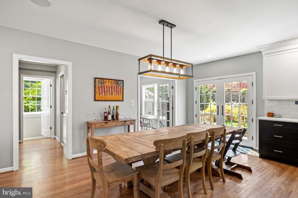 Dining room, Interior, Pendant Lights, Recessed Lighting, Wood Texture Flooring