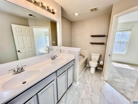 Bathroom, Dual Sink Vanities, Interior, Marble, Recessed Lighting