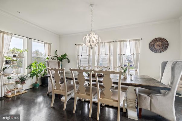 Chandelier, Dining room, Interior, Pendant Lights, Wood Texture Flooring