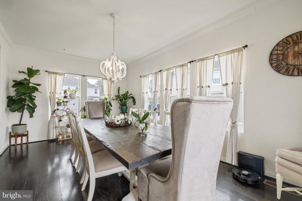 Dining room, Interior, Pendant Lights, Wood Texture Flooring