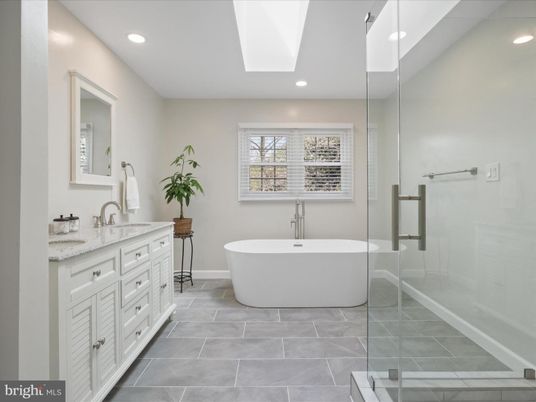 Bathroom, Dual Sink Vanities, Free Standing Baths, Glass Shower, Interior, Recessed Lighting