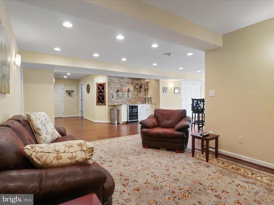 Interior, Living room, Recessed Lighting, Stone Walls, Wood Texture Flooring