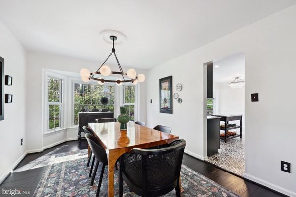 Dining room, Interior, Pendant Lights, Wood Texture Flooring