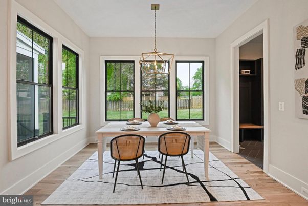 Dining room, Interior, Pendant Lights, Wood Texture Flooring