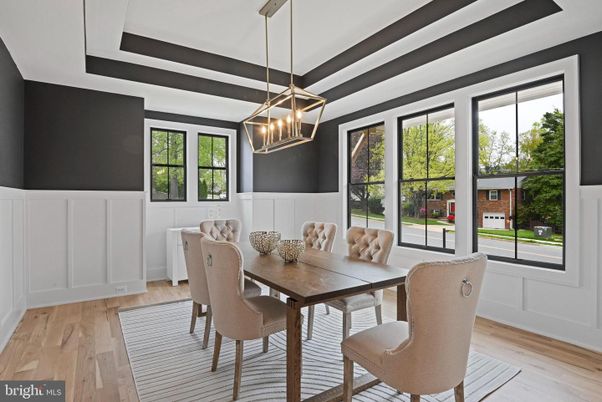 Dining room, Interior, Pendant Lights, Wood Texture Flooring