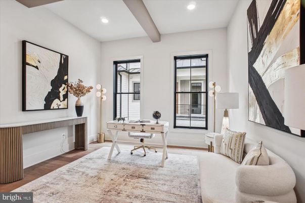 Home Office, Interior, Recessed Lighting, Wooden Beams, Wood Texture Flooring