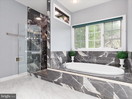 Bathroom, Glass Shower, Interior, Marble, Recessed Lighting