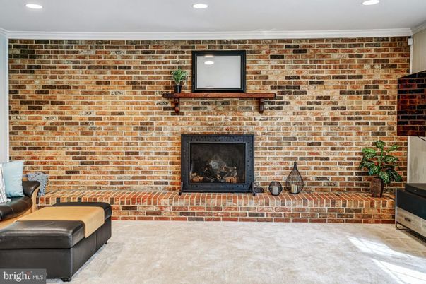 Fireplace, Interior, Recessed Lighting, Stone Walls