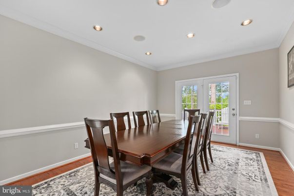 Dining room, Interior, Recessed Lighting, Wood Texture Flooring