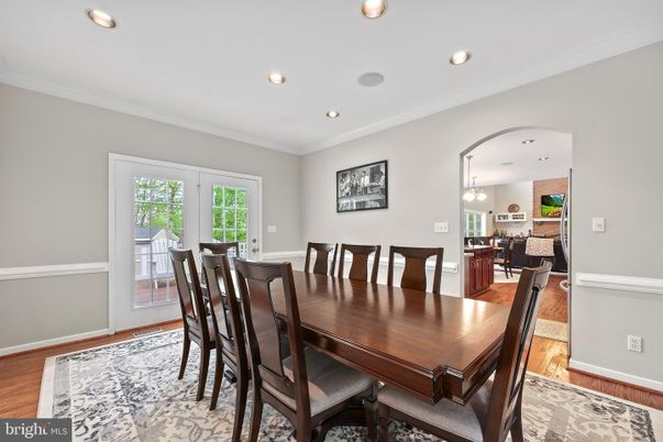 Dining room, Interior, Recessed Lighting, Wood Texture Flooring