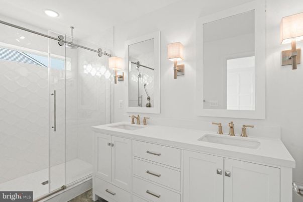 Bathroom, Dual Sink Vanities, Glass Shower, Interior, Recessed Lighting