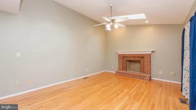 Empty room, Fireplace, Interior, Recessed Lighting, Wood Texture Flooring