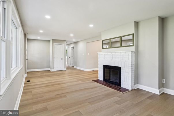 Empty room, Fireplace, Interior, Recessed Lighting, Wood Texture Flooring