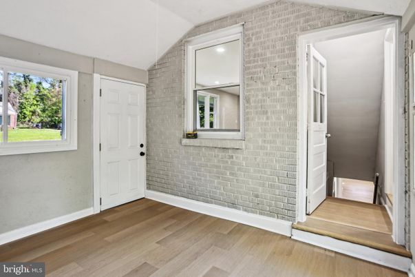 Empty room, Interior, Recessed Lighting, Stone Walls, Wood Texture Flooring