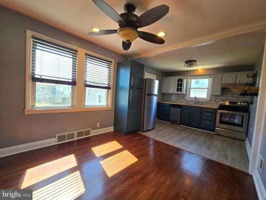 Interior, Kitchen, Stainless Steel Appliances, Wood Texture Flooring
