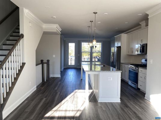 Interior, Kitchen, Pendant Lights, Recessed Lighting, Wood Texture Flooring