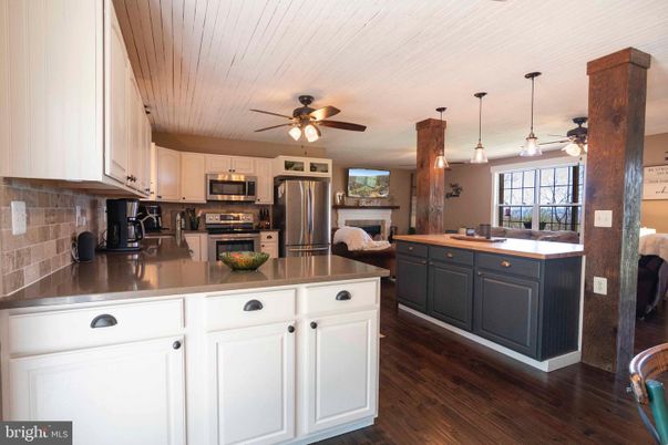 Interior, Kitchen, Pendant Lights, Stainless Steel Appliances, Wood Texture Flooring