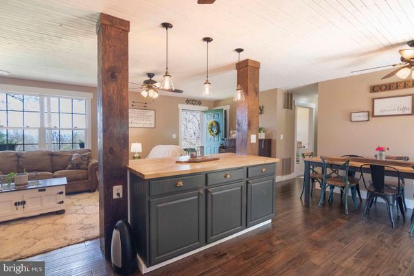 Dining room, Interior, Kitchen, Pendant Lights, Wood Texture Flooring