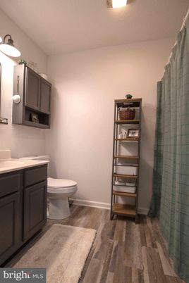 Bathroom, Glass Shower, Interior, Wood Texture Flooring
