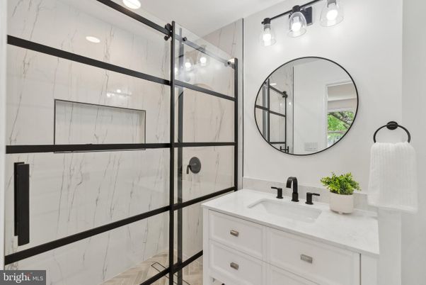 Bathroom, Glass Shower, Interior, Marble Walls, Recessed Lighting