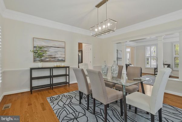 Dining room, Interior, Pendant Lights, Wood Texture Flooring