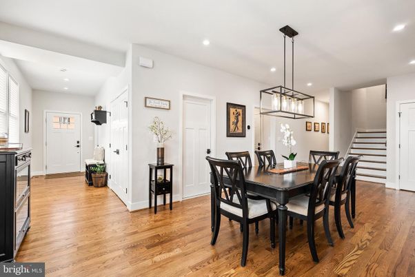 Dining room, Interior, Pendant Lights, Recessed Lighting, Wood Texture Flooring