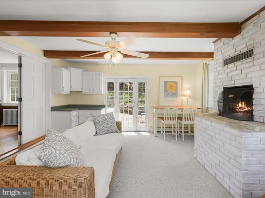 Dining room, Fireplace, Interior, Living room, Stone Walls, Wooden Beams