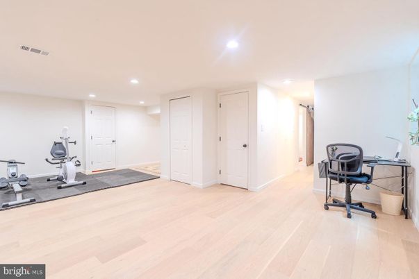 Fitness Equipment, Home Office, Interior, Recessed Lighting, Wood Texture Flooring