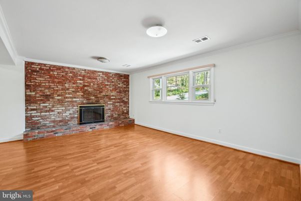 Empty room, Fireplace, Interior, Stone Walls, Wood Texture Flooring