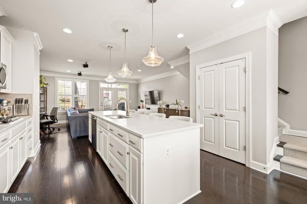Interior, Kitchen, Pendant Lights, Recessed Lighting, Wood Texture Flooring