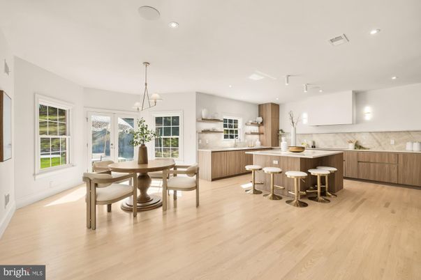 Dining room, Interior, Kitchen, Pendant Lights, Recessed Lighting, Wood Texture Flooring