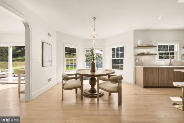 Dining room, Interior, Pendant Lights, Recessed Lighting, Wood Texture Flooring