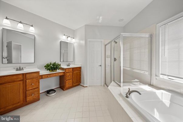 Bathroom, Dual Sink Vanities, Glass Shower, Interior, Tile Countertops
