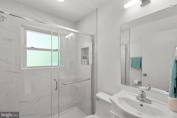 Bathroom, Glass Shower, Interior, Marble Walls, Recessed Lighting