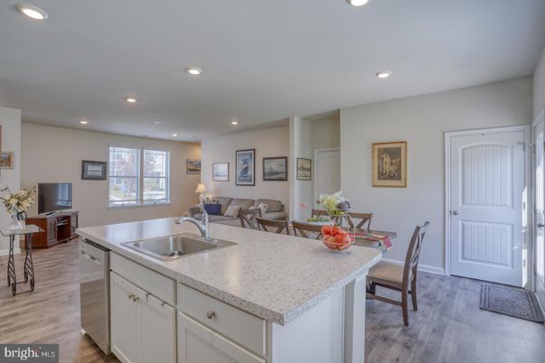 Dining room, Interior, Kitchen, Living room, Recessed Lighting, Wood Texture Flooring