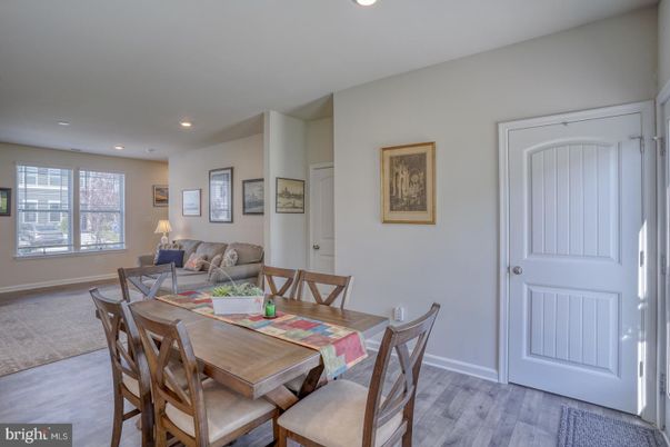 Dining room, Interior, Recessed Lighting, Wood Texture Flooring