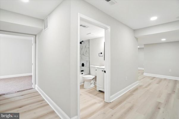 Bathroom, Interior, Recessed Lighting, Wood Texture Flooring