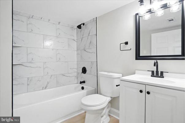 Bathroom, Interior, Marble Walls, Wood Texture Flooring