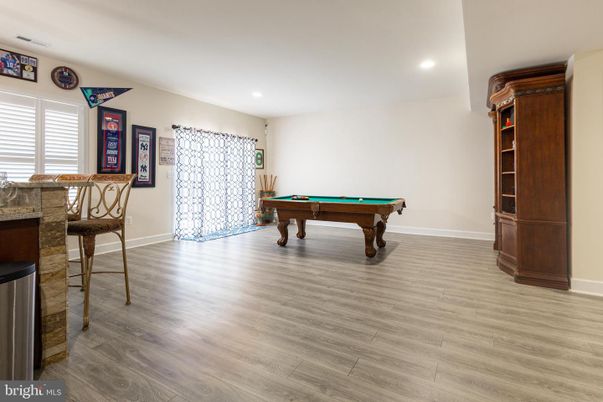 Billiard Table, Game Room, Interior, Recessed Lighting, Wood Texture Flooring
