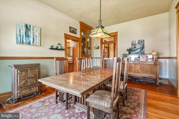 Dining room, Interior, Pendant Lights, Wood Texture Flooring
