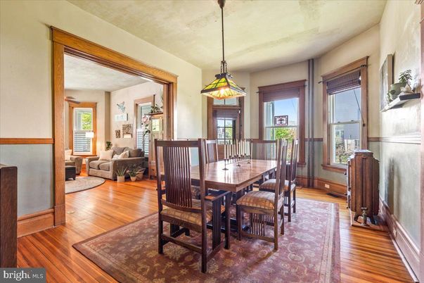 Dining room, Interior, Pendant Lights, Wood Texture Flooring