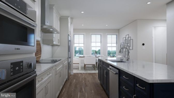 Dining room, Interior, Kitchen, Recessed Lighting, Stainless Steel Appliances, Wood Texture Flooring