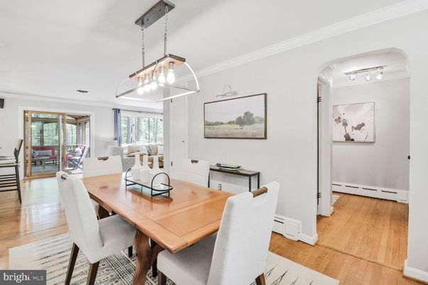 Dining room, Interior, Pendant Lights, Wood Texture Flooring