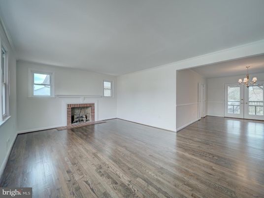 Chandelier, Empty room, Fireplace, Interior, Wood Texture Flooring