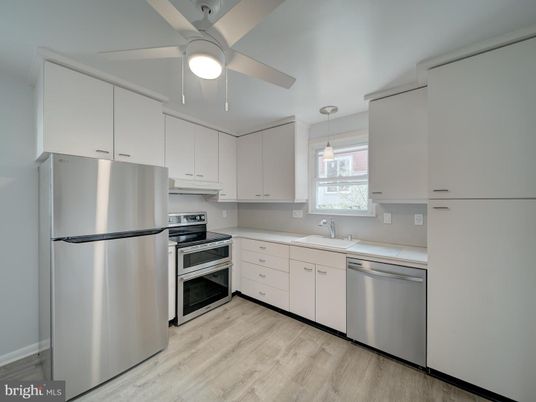 Interior, Kitchen, Pendant Lights, Stainless Steel Appliances, Wood Texture Flooring